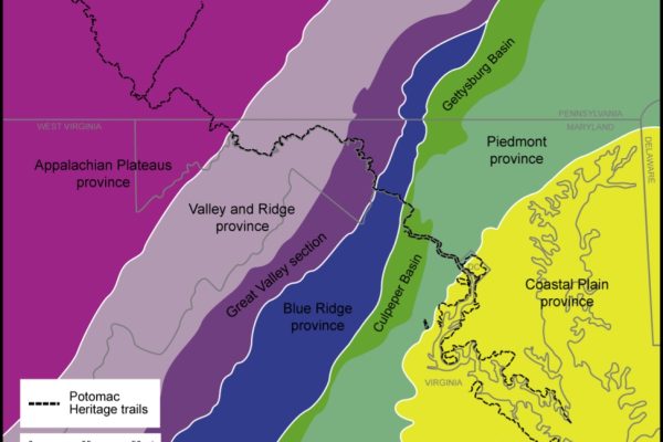 MD Potomac Heritage National Scenic Trail - Figure 1 Physiographic provinces of the Mid-Atlantic region and the Potomac Heritage National Scenic Trail network - NPS_Katharine M Loughney